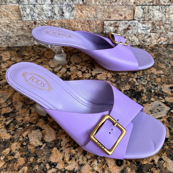 TOD'S Clear Heel Purple Slides - Picture 3 of 12